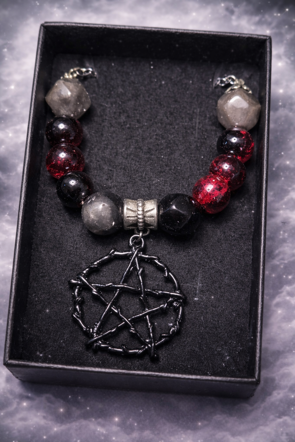 Silver Obsidian Black Blair Witch Pentagram Necklace